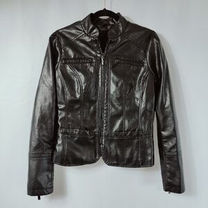 Jou Jou Black Faux Leather Moto Racer Jacket, Sz M